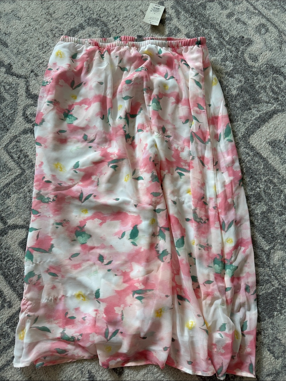a new day Pink Floral Maxi Skirt with Green Accents
